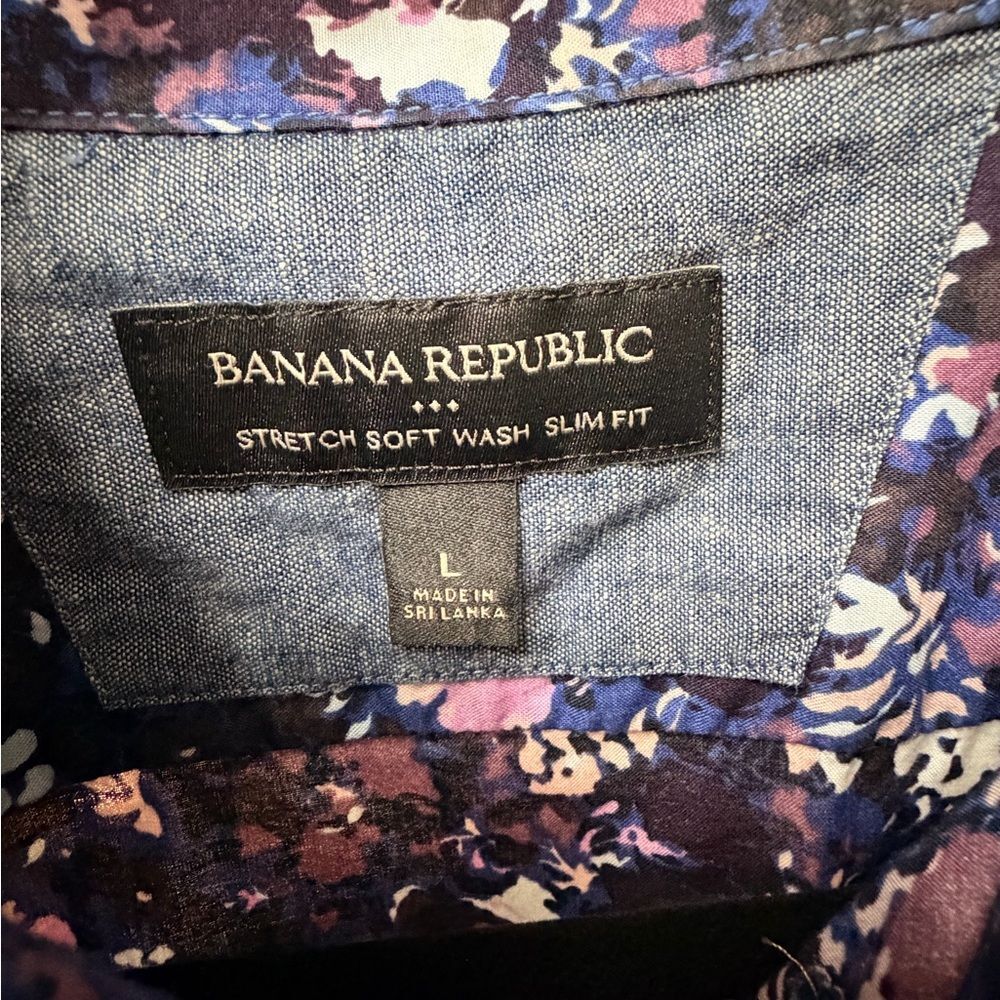 Banana Republic Floral Button Down Shirt Men Purple Blue Cotton Size Large - Picture 5 of 10